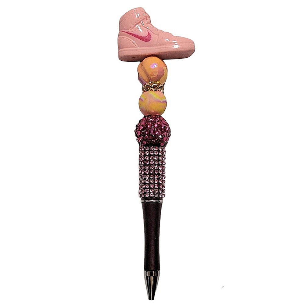 Athletic Sneaker Beaded Bling Ballpoint Twist Pen Topper Pink